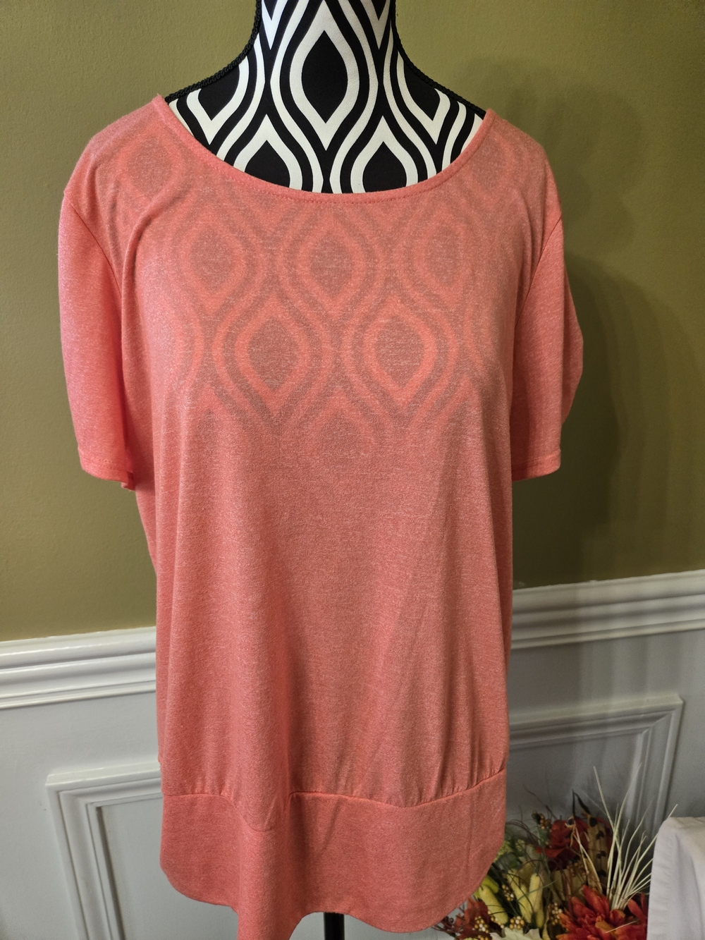 Apt. 9 Woman Coral Short Sleeve Knit Top Large